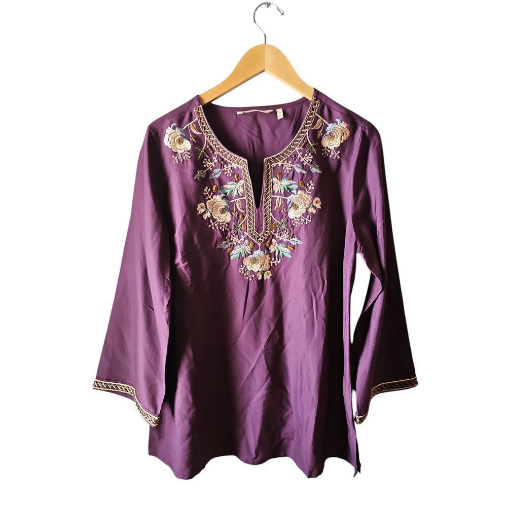Soft Surroundings Global Artistry purple beaded embellished floral tunic medium - Picture 6 of 8